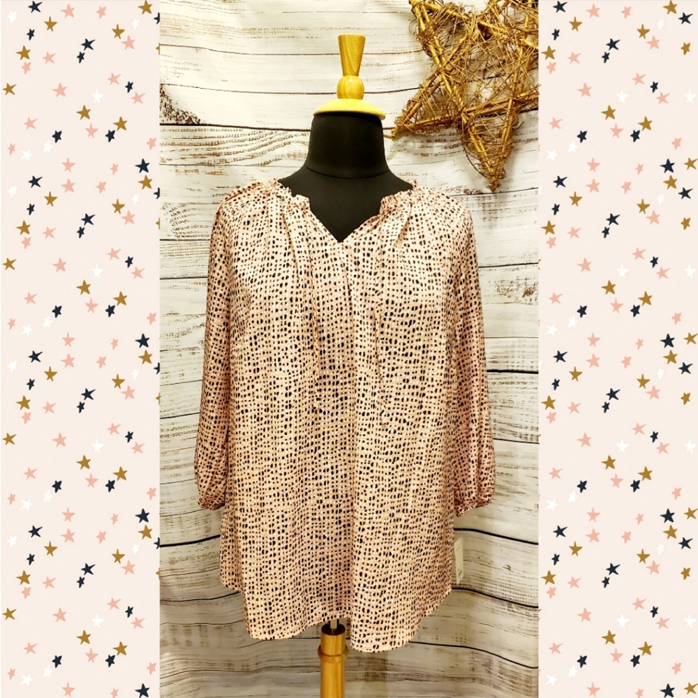 Croft & Barrow Peachy Pink/Black/White Peasant Blouse Size 2X NWT